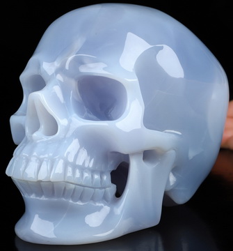 Rare Size! Lifesized 6.4" Blue Chalcedony Hand Carved Crystal Skull, Crystal Healing