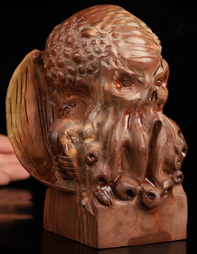 5.3" Australian Print Stone Hand Carved Crystal Skull Fine Art Sculpture, Crystal Healing