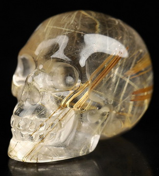 Gemstone 0.6" Rutilated Quartz Rock Crystal Hand Carved Crystal Skull, Realistic, Crystal Healing