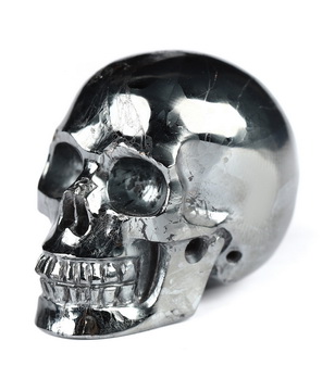 1.1" Hematite Hand Carved Crystal Skull, Realistic, Crystal Healing