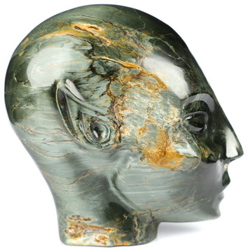 4.1" Hawk's Eye Star Being Female Alien Crystal Skull Companion, Hand Carved Gemstone Fine Art Sculpture, Reiki Healing Stone Statue