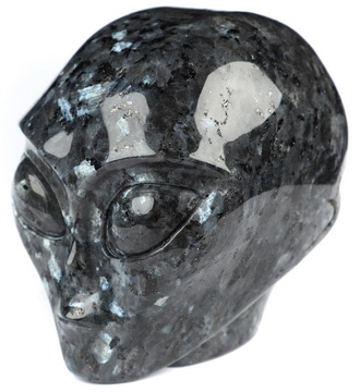 3.5" Larvikite Star Being Female Alien Crystal Skull Companion, Hand Carved Gemstone Fine Art Sculpture, Reiki Healing Stone Statue