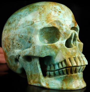 Super Realistic! Lifesized 6.7" Amazonite Hand Carved Crystal Skull, Crystal Healing