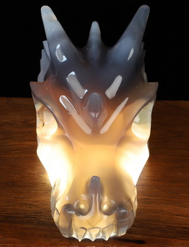 5.0" Premium Brazilian Agate Hand Carved Crystal Dragon Skull Sculpture, Crystal Healing