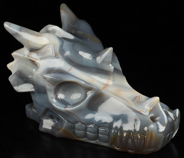 5.0" Premium Brazilian Agate Hand Carved Crystal Dragon Skull Sculpture, Crystal Healing