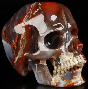 5.2" Indian Agate Hand Carved Crystal Skull, Super Realistic, Crystal Healing