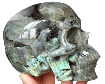 5.1" Labradorite Hand Carved Crystal Skull, Super Realistic, Crystal Healing