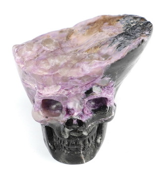 Gemstone 1.6" Russian Charoite Hand Carved Crystal Skull Fine Art Sculpture, Crystal Healing