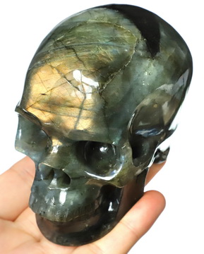 4.0" Flash Labradorite Hand Carved Crystal Skull, Super Realistic, Crystal Healing