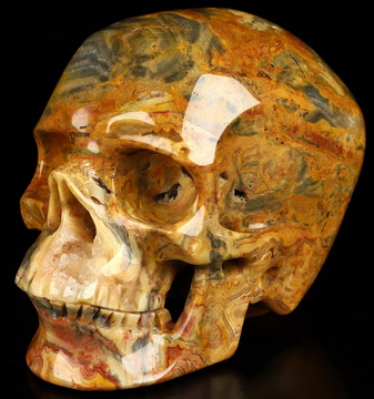 4.5" Crazy Lace Agate Hand Carved Crystal Skull, Super Realistic, Crystal Healing