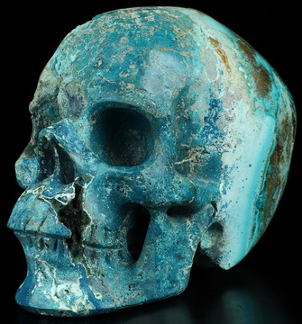 Gemstone 3.9" American Chrysocolla Hand Carved Crystal Skull, Super Realistic, Crystal Healing