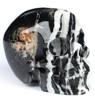 2.0" Black Zebra Agate Hand Carved Crystal Skull, Super Realistic, Crystal Healing