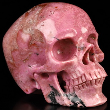 3.5" Pink & Black Rhodonite Hand Carved Crystal Skull, Super Realistic, Crystal Healing