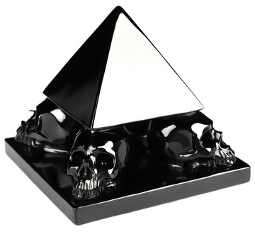 Black Obsidian Carved Crystal Skulls Pyramid Sculpture