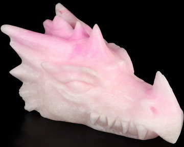 5.8" Pink Aragonite Hand Carved Crystal Dragon Head Skull Sculpture, Crystal Healing