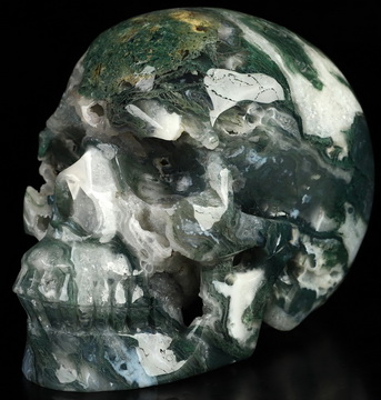 4.7" Green Moss Agate Hand Carved Crystal Skull, Realistic, Crystal Healing
