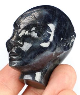2.0" Iolite Hand Carved Fairy Elf Alien Crystal Skull Companion Sculpture, Crystal Healing