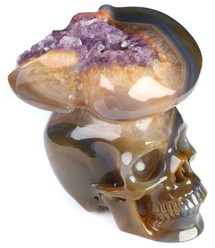 4.0" Premium Brazilian Agate Hand Carved Crystal Skulls Fine Art Sculpture, Crystal Healing