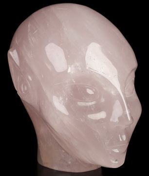 4.1" Rose Quartz Hand Carved Fairy Elf Alien Crystal Skull Companion Sculpture, Crystal Healing