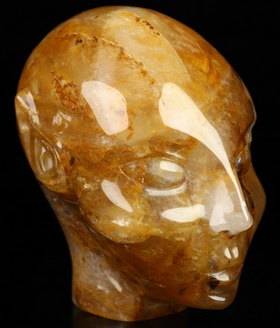 4.1" Golden Healer Quartz Hand Carved Fairy Elf Alien Crystal Skull Companion Sculpture, Crystal Healing