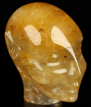 4.1" Golden Healer Quartz Hand Carved Fairy Elf Alien Crystal Skull Companion Sculpture, Crystal Healing