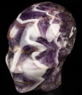 4.1" Dream Chevron Amethyst Hand Carved Fairy Elf Alien Crystal Skull Companion Sculpture, Crystal Healing