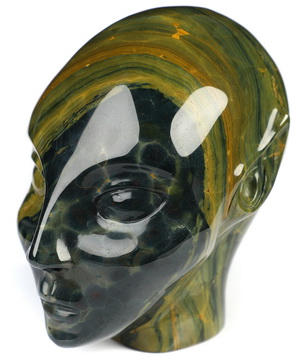 4.1" Ocean Jasper Hand Carved Fairy Elf Alien Crystal Skull Companion Sculpture, Crystal Healing