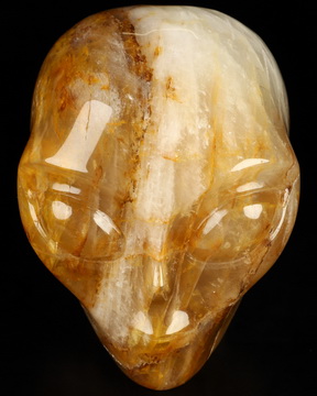 4.1" Golden Healer Quartz Star Being Female Alien Crystal Skull Companion, Hand Carved Gemstone Fine Art Sculpture