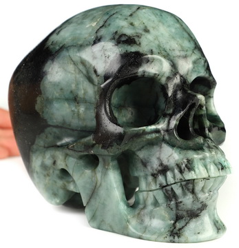 Gemstone Super Realistic! Lifesized 6.1" Emerald Hand Carved Crystal Skull, Crystal Healing