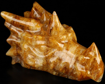 5.7" Golden Healer Quartz Hand Carved Crystal Dragon Head Skull Sculpture, Crystal Healing