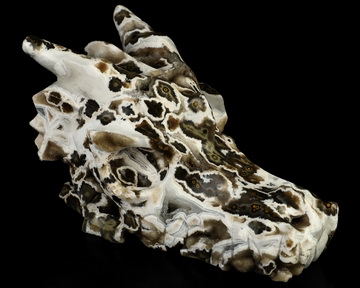 5.0" Ocean Jasper Hand Carved Crystal Dragon Skull Sculpture, Crystal Healing