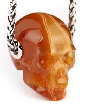 Necklace of 1.1" Carnelian Hand Carved Crystal Skull Pendant, Skull Jewelry