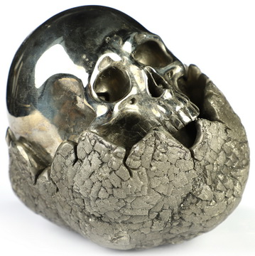 3.1" Pyrite Hand Carved Crystal Skull Fine Art Sculpture, Crystal Healing