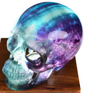 6.1" Fluorite Hand Carved Hollow Crystal Skull with Led Stand, Crystal Healing