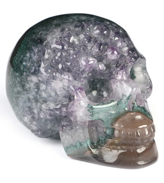 2.0" Agate Amethyst Druse Hand Carved Crystal Skull, Realistic, Crystal Healing
