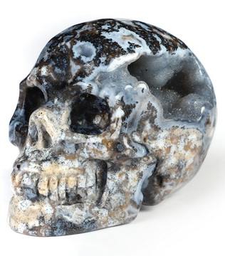 2.0" Agate Geode Hand Carved Crystal Skull, Realistic, Crystal Healing