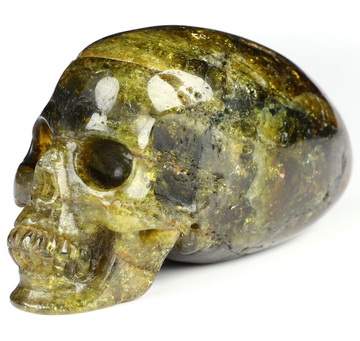 2.7" Green Garnet Hand Carved Crystal Elongated Mayan Alien Skull Sculpture, Crystal Healing