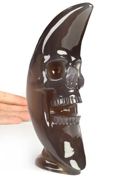 6.7" Agate Hand Carved Crystal Moon Skull Sculpture, Crystal Healing