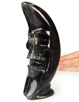 6.7" Fluorite Hand Carved Crystal Moon Skull Sculpture, Crystal Healing