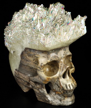 4.3" Rainbow Aura Quartz Hand Carved Crystal Skull Fine Art Sculpture, Crystal Healing