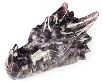 6.0" Dream Chevron Amethyst Hand Carved Crystal Dragon Head Skull Sculpture, Crystal Healing