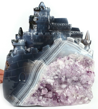 7.4" Agate Amethyst Druse Hand Carved Crystal Castle