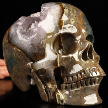 Super Realistic! Lifesized 6.9" Dinosaur Egg Agate Geode Hand Carved Crystal Skull, Crystal Healing