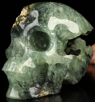 Gemstone Super Realistic! 5.7" Prehnite Hand Carved Crystal Skull, Crystal Healing
