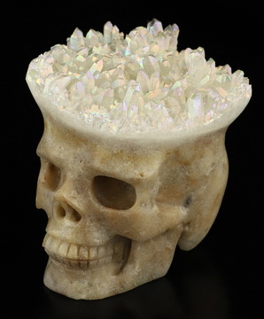 2.2" Rainbow Quartz rock druse Hand Carved Crystal Skull Fine Art Sculpture, Crystal Healing