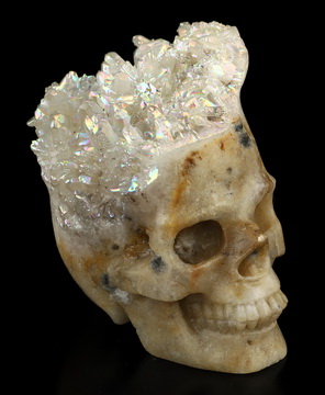 2.4" Rainbow Quartz rock druse Hand Carved Crystal Skull Fine Art Sculpture, Crystal Healing