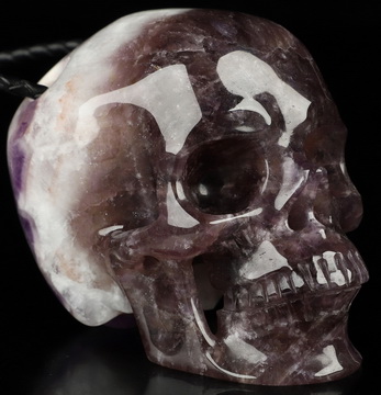 3.1" Dream Chevron Amethyst Hand Carved Crystal Skull Pendant, Crystal Healing