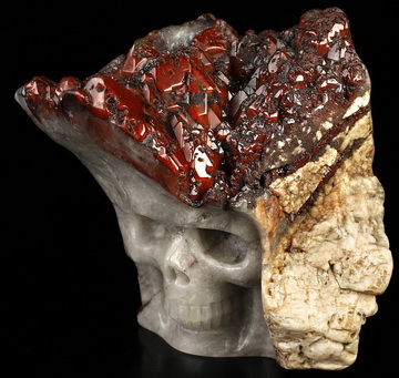 5.5" Red Quartz Hand Carved Crystal Skull Fine Art Sculpture, Crystal Healing