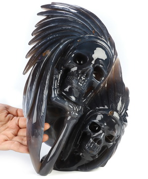 12.2" Agate Amethyst Geode Hand Carved Indian Crystal Skull Fine Art Sculpture, Crystal Healing