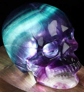 3.9" Hollow Colorful Fluorite Hand Carved Crystal Skull with LED Stand, Super Realistic, Crystal Healing